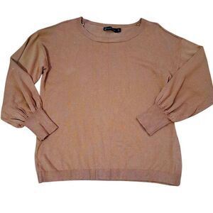 New York & Company Women's Tan Knit Sweater Top Sparkle Balloon Sleeves Sz XL
